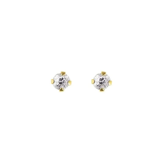 14K Gold Round CZ Stud Earrings