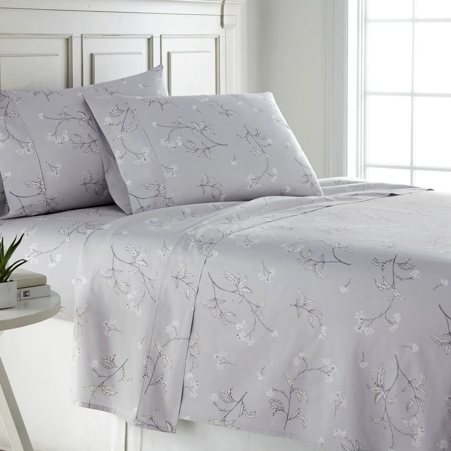 Extra Deep Forget Me Not Sateen Sheet Set, Grey