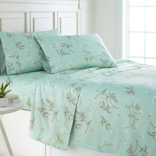 Extra Deep Forget Me Not Sateen Sheet Set, Green