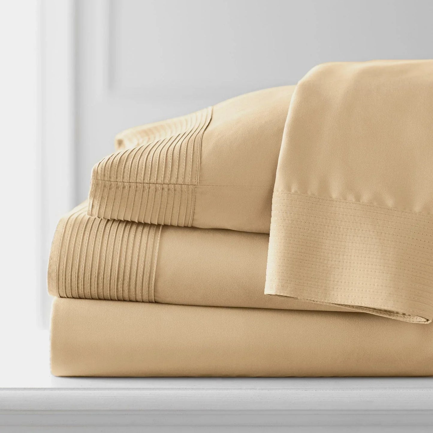 Pintuck Luxe Microfiber 6 Piece Sheet Set, Gold