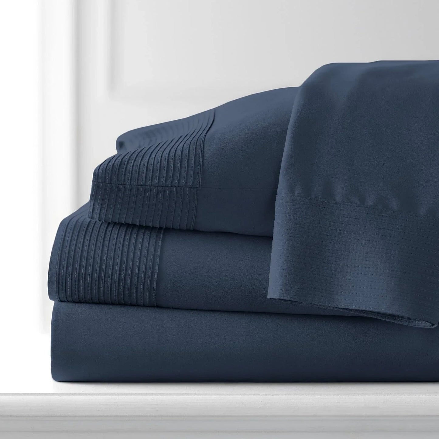 Pintuck Luxe Microfiber 6 Piece Sheet Set, Dark Blue