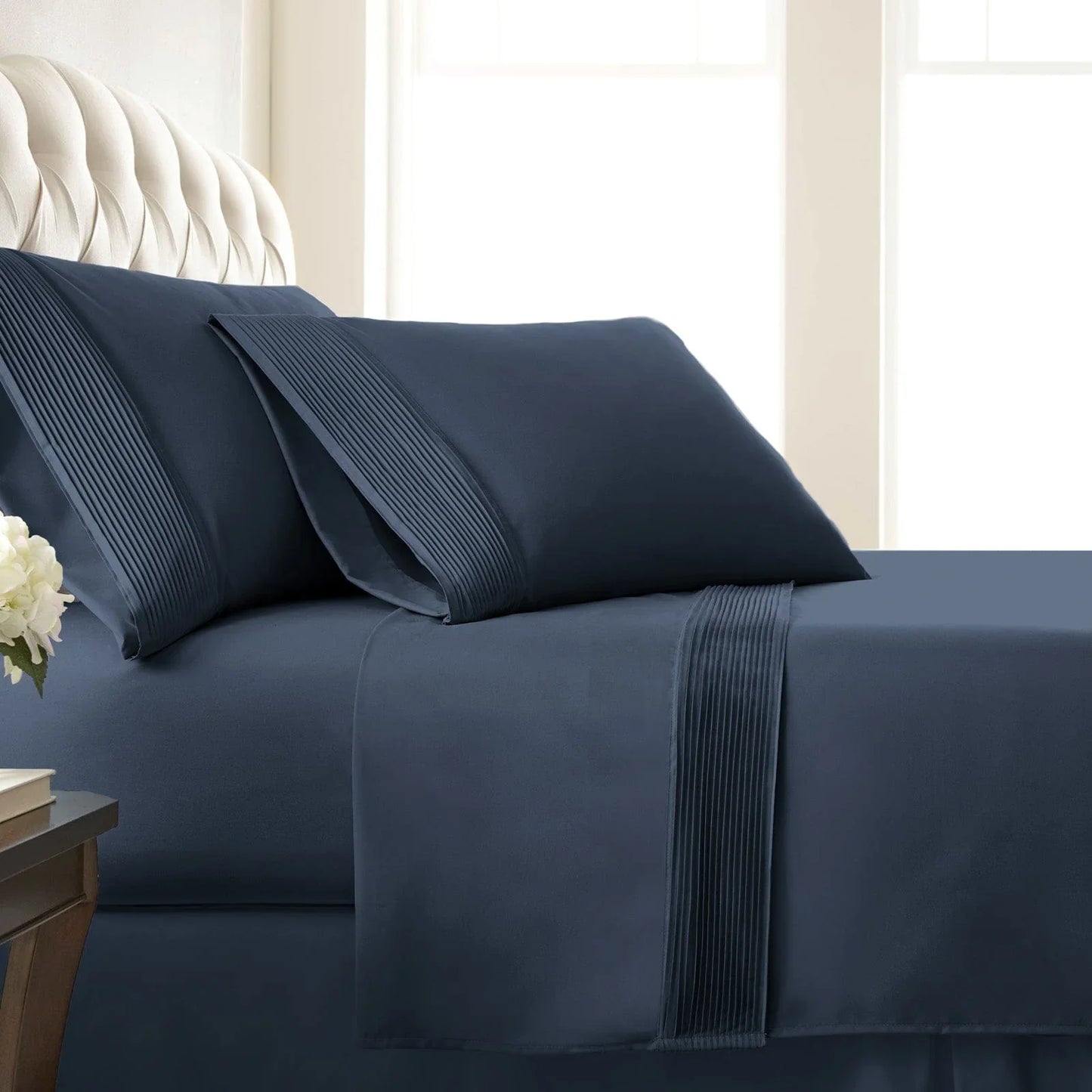 Pintuck Luxe Microfiber 6 Piece Sheet Set, Dark Blue