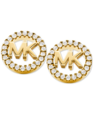 Michael Kors MK Logo Pave Stud Earrings, Gold