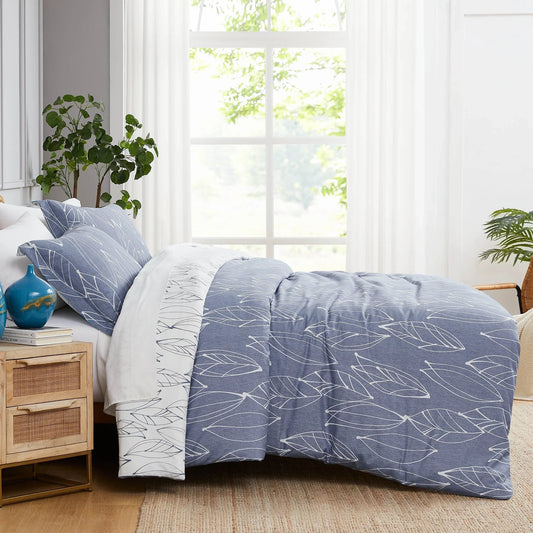 Botanical Reversible Comforter Set, Blue