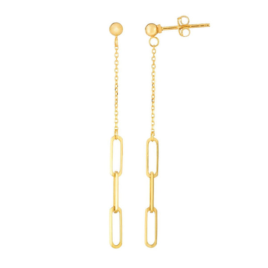 14K Gold Dangle Paperclip Earrings